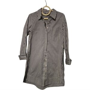 Classic Navy Blue and White Striped Oversized Women's Shirt